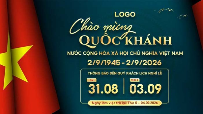 Template Lịch Thông Báo Nghỉ Lễ Quốc Khánh Việt Nam PSD năm 2024 với cờ và nền xanh