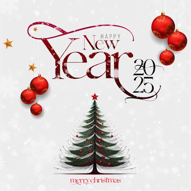 Template Poster Chúc Mừng Năm Mới PSD: Mẫu Cây Thông Đơn Giản, Khổ Vuông 2 Mẫu Template Poster Chúc Mừng Năm Mới PSD khổ vuông với cây thông cách điệu, quả cầu đỏ và nền tuyết trắng, mang phong cách tối giản, tinh tế.