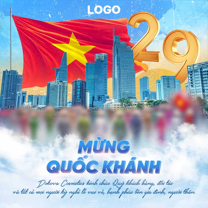 Template Poster Mừng Quốc Khánh PSD: Mẫu Thiết Kế Hiện Đại, Khổ Vuông 2 Mẫu Template Poster Mừng Quốc Khánh PSD khổ vuông với hình ảnh cờ Việt Nam, cityscape và tông màu xanh dương, thể hiện niềm tự hào dân tộc.