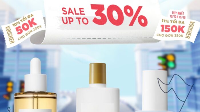 Mẫu Template Poster Ưu Đãi Ngày Đôi PSD khổ dọc với các sản phẩm mỹ phẩm, voucher giảm giá và thông điệp siêu deal hấp dẫn.