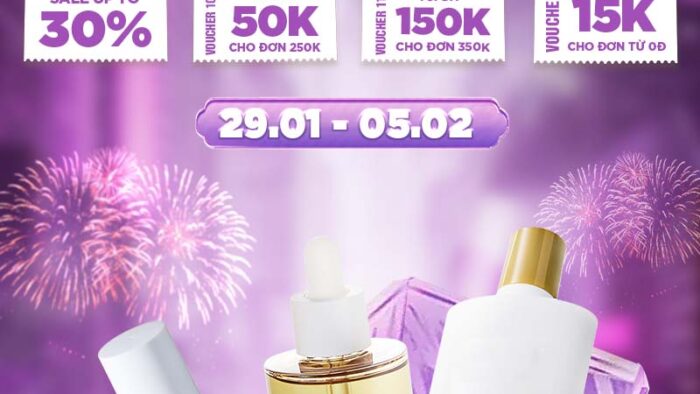 Mẫu Template Poster Ưu Đãi Skincare PSD khổ dọc với các sản phẩm mỹ phẩm, voucher khuyến mãi và thông điệp giảm giá hấp dẫn.