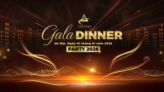 Template Background Gala Dinner PSD khổ ngang với ánh sáng vàng kim, khung cảnh thành phố và hiệu ứng lấp lánh sang trọng.