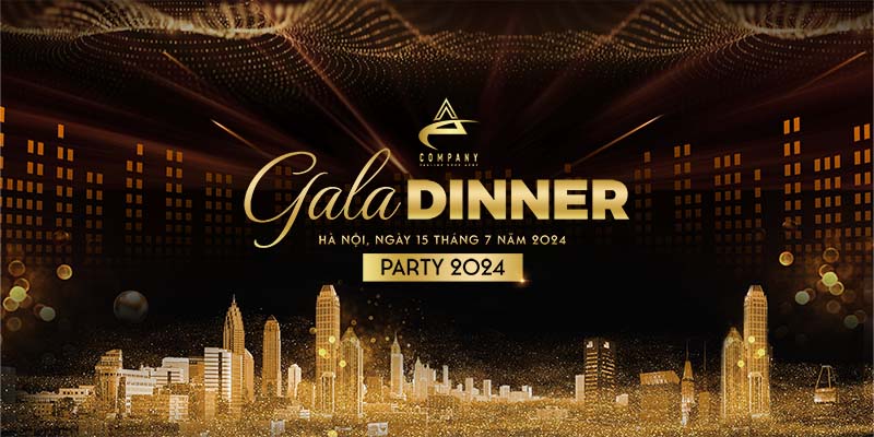 Template Background Gala Dinner PSD: Phông Nền Sang Trọng, Vàng Kim Lấp Lánh Khổ Ngang 2 Template Background Gala Dinner PSD khổ ngang với khung cảnh thành phố vàng kim, chữ "Gala DINNER" và hiệu ứng ánh sáng lấp lánh.