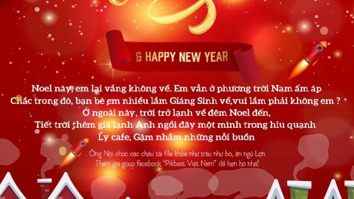 Template Background Giáng Sinh PSD khổ dọc với cảnh làng tuyết, Ông Già Noel, tuần lộc, và hoa văn lễ hội.