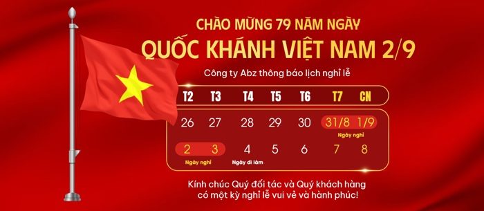 Template Thông Báo Lịch Nghỉ Quốc Khánh 2/9 PSD với cờ đỏ sao vàng và lịch trình