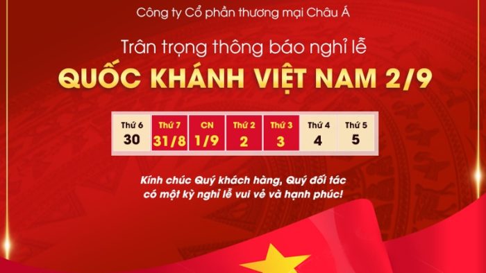 Template Lịch Nghỉ Quốc Khánh 2/9 PSD với nền đỏ và ngôi sao vàng