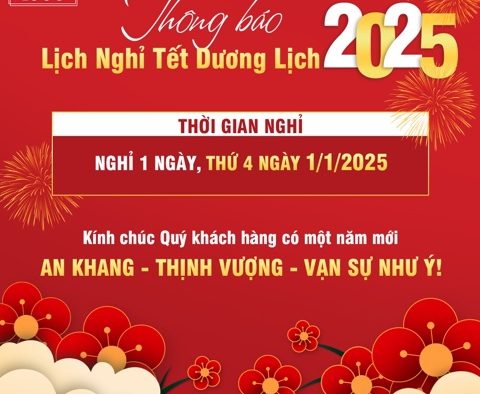 Template Lịch Thông Báo Nghỉ Tết Dương Lịch PSD khổ vuông với pháo hoa và đèn lồng