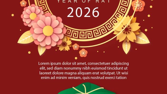 Template Lịch Thông Báo Nghỉ Tết Nguyên Đán PSD khổ dọc với bánh chưng, dưa hấu và linh vật