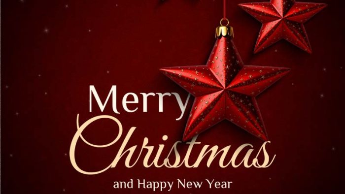 Mẫu Template Poster Merry Christmas PSD khổ vuông với tông màu đỏ, các ngôi sao và ánh sáng lấp lánh, mang không khí lễ hội sang trọng.