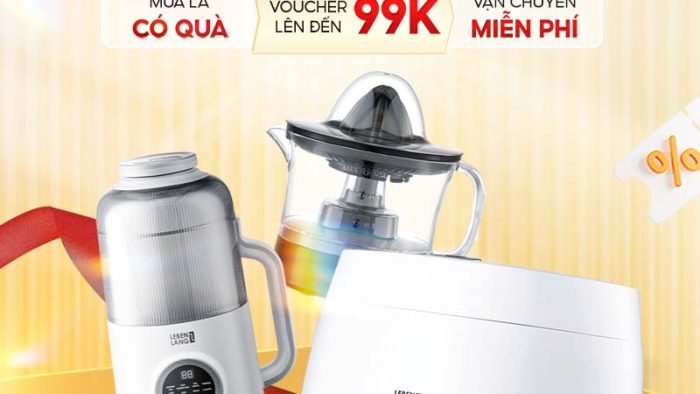 Template Poster Sale 9.9 PSD khổ dọc với các sản phẩm gia dụng, deal mua 1 tặng 3, voucher và vận chuyển miễn phí.