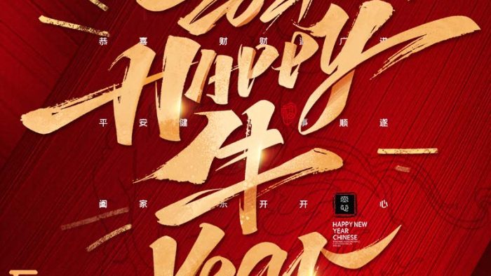 Template Poster Tết Nguyên Đán PSD khổ dọc với hình ảnh linh vật trâu và các họa tiết truyền thống