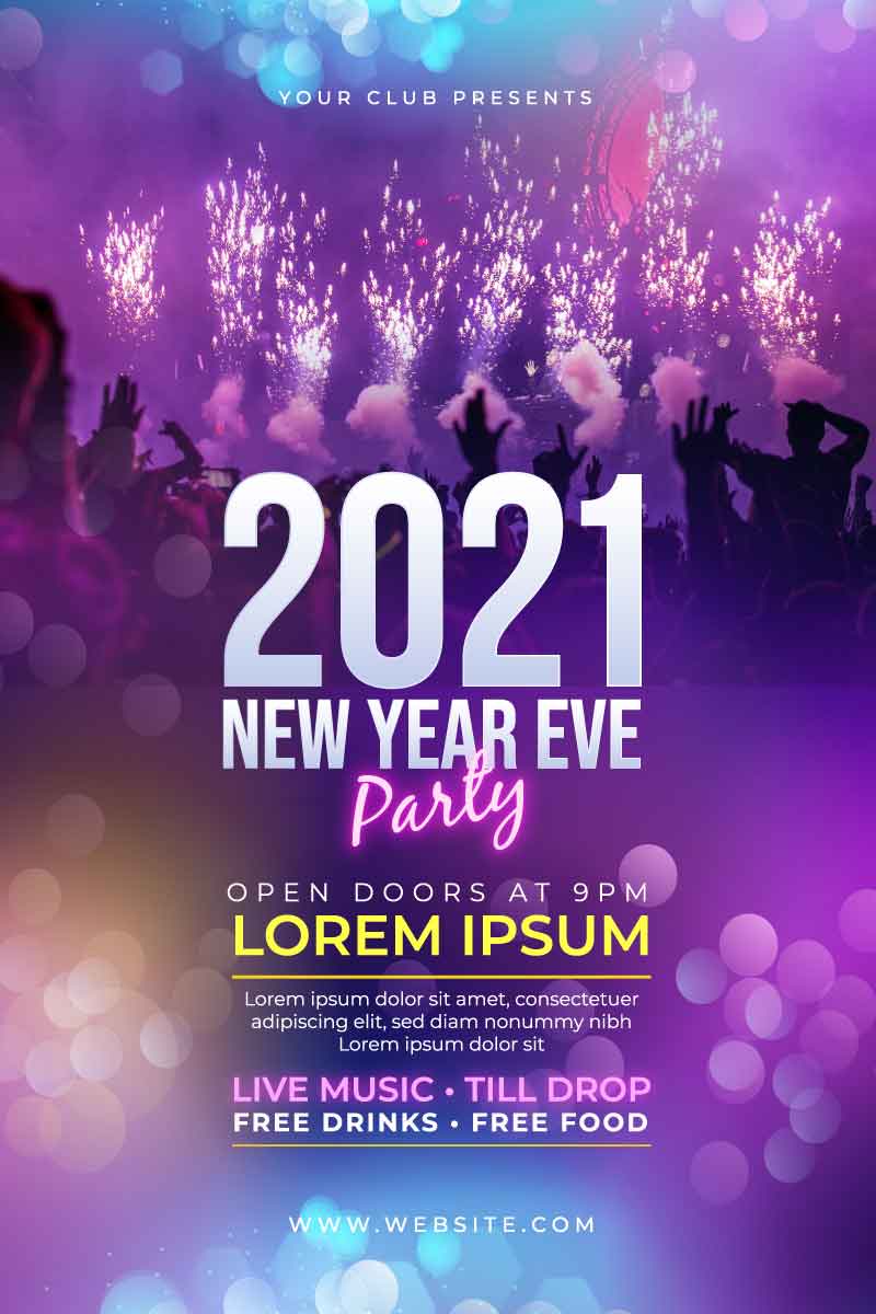 Template Poster Tiệc Cuối Năm AI: Mẫu Khổ Dọc Đen Vàng, Sang Trọng, Chuyên Nghiệp 2 Template Poster Tiệc Cuối Năm AI khổ dọc với chữ Happy New Year Party vàng kim trên nền đen