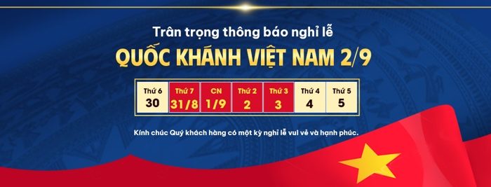 Template Thông Báo Lịch Nghỉ Lễ Quốc Khánh Việt Nam 2/9 PSD với cờ đỏ sao vàng và lịch trình